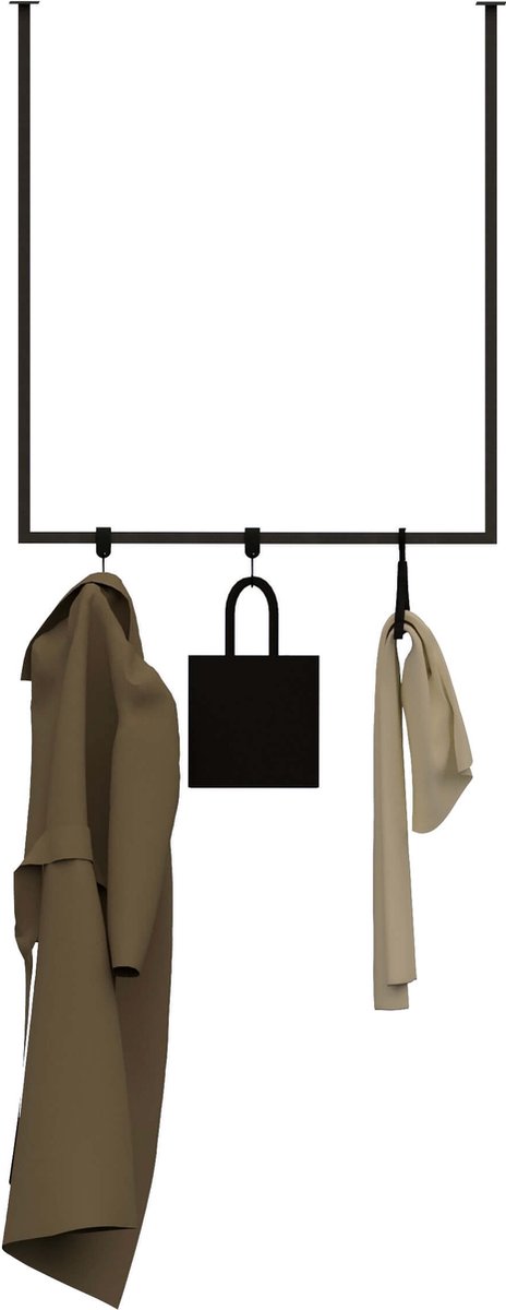 Hangende Kapstok TULUM 80cm - vierkante stang - HOYA Living (zwart stalen plafond kapstok - plafondrek - handdoekenrek - kledingrek)
