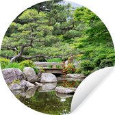 WallCircle - Behangcirkel - Brug - Stenen - Water - Bomen - Japan - Cirkel behang - Behangsticker - Zelfklevend behang - 80x80 cm - Behang rond - Behangcirkel zelfklevend