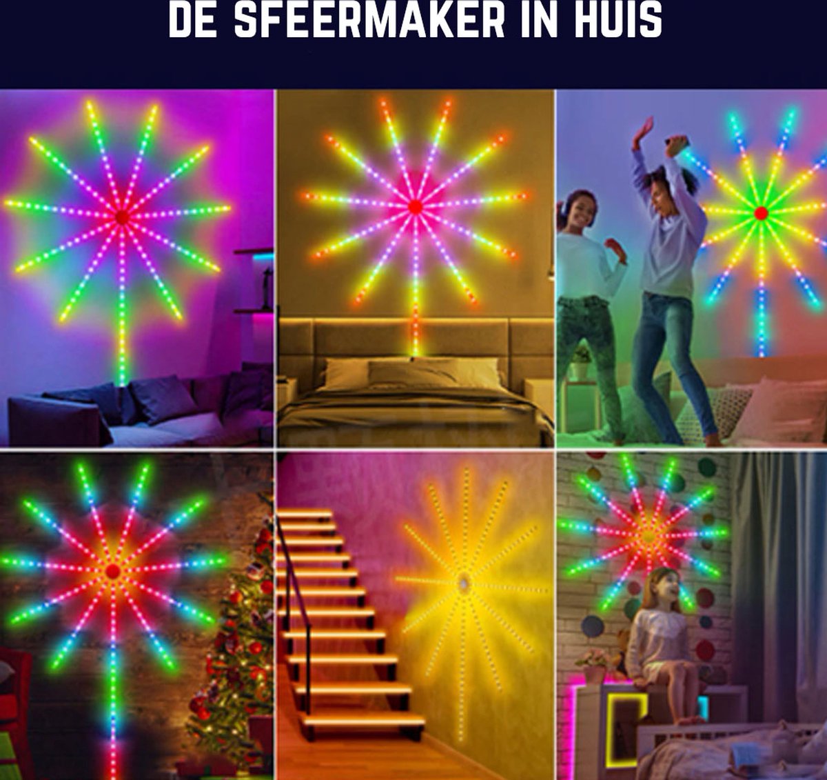 Lampe LED feux d'artifice - Bande lumineuse LED - Lampe disco - Avec  télécommande et