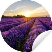 WallCircle - Behangcirkel - Zelfklevend behang - Lavendel - Zon - Landschap - Bloemen - Behangcirkel bloemen - Rond behang - 120x120 cm - Behangsticker - Cirkel behang