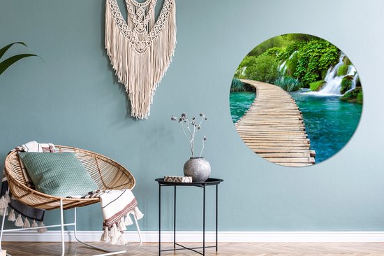 WallCircle - Cercle de papier peint - Cascade - Pont - Rocher - Papier peint autocollant - 100x100 cm - Sticker papier peint - Papier peint rond - Cercle de papier peint - Décoration de chambre