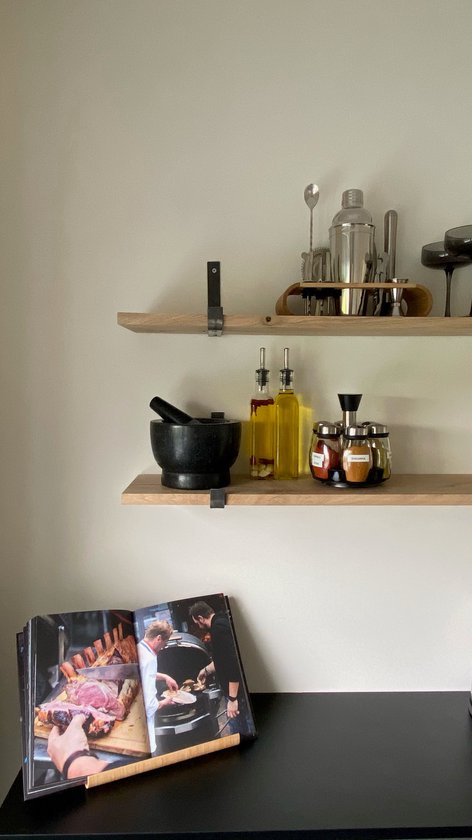 Maison DAM - 1x Support d'étagère industriel en forme de L UP 15 cm - PAR PIECE - Acier - Avec revêtement transparent - Artisanat - Fait main - bande; 30 mm de large