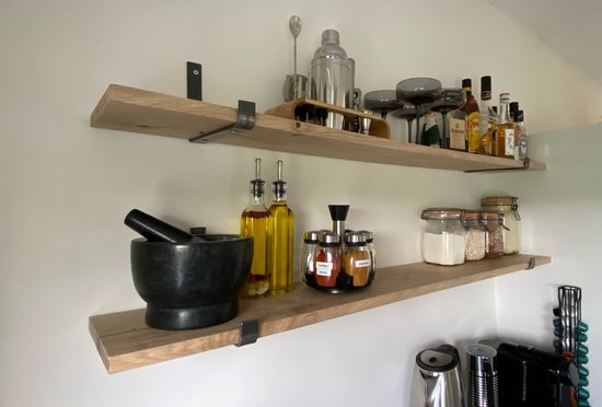 Maison DAM - 1x Support d'étagère industriel en forme de L UP 15 cm - PAR PIECE - Acier - Avec revêtement transparent - Artisanat - Fait main - bande; 30 mm de large