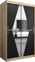 InspireMe - Kledingkast met 2 schuifdeuren, Modern-stijl, Een kledingkast met planken en een spiegel (BxHxD): 120x200x62 - BOLA 120 Sonoma Eik + Zwart Mat