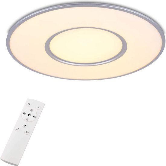 Slim LED Plafonniere Ø 60cm - Plafondlamp dimbaar met afstandsbediening - zilver/wit