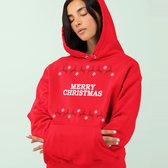 Kerst Hoodie Rendieren - Met tekst: Merry Christmas - Kleur Rood - ( MAAT XS - UNISEKS FIT ) - Kerstkleding voor Dames & Heren