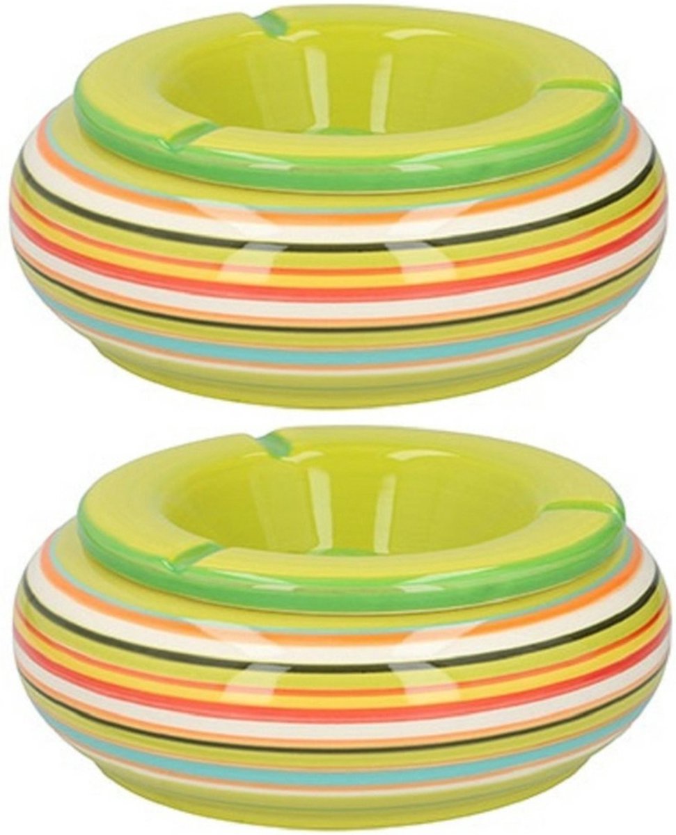 Goedkoopste G.Wurm - Storm asbak - 2x stuks - Keramiek groen/multi-kleur 17 x 8 cm