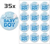DW4Trading Geboorte Sticker Welcome To The World Baby Boy - Envelop - Sluitsticker -  Babyshower - 35 Stuks – Ø 3,5 cm