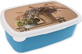 Broodtrommel Blauw - Lunchbox - Brooddoos - Gedroogde bloemen - Manden - Stilleven - 18x12x6 cm - Kinderen - Jongen