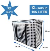 Big Shopper XL met rits -70 x 50 cm - Ruit - Zwart -Set van 10