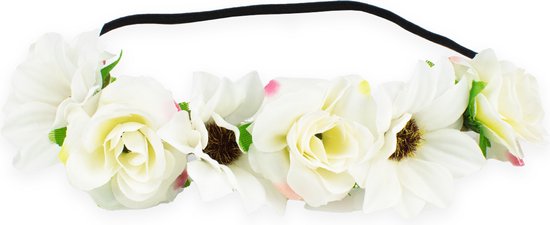 Passend Trekker lijden Bloemen haarband met 7 bloemen - Festival - Bruiloft - Strand Ibiza Haar  Band - Wit | bol.com