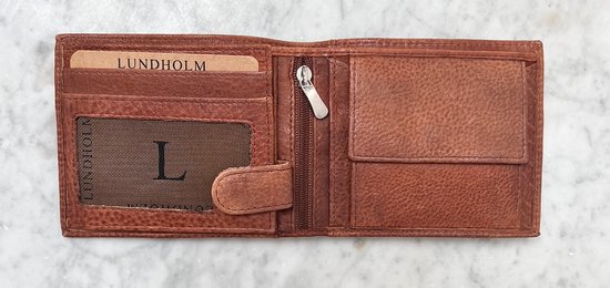 Lundholm portefeuille en cuir homme marron cuir de qualité supérieure, modèle compact - portefeuille homme RFID anti-skim - compact, taille fine - cadeau pour mari anniversaire cadeau de Noël conseil homme | Série Lundholm Iggesund