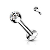 Piercing chirurgisch staal met klein wit steentje intern schroefdraad 1.2x10x3 - zilver - LMPiercings