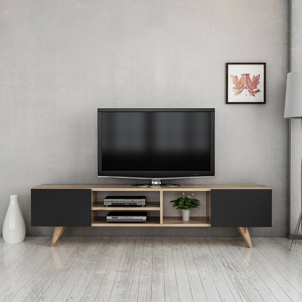 en.casa TV meubel Assens 160x31x40 cm Eiken en zwart
