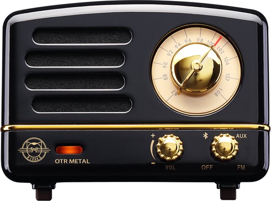 Draagbare Bluetooth 4.0 speaker met FM-radio, 8-10 uur speeltijd, metalen retro design, MUZEN OTR Metal zwart