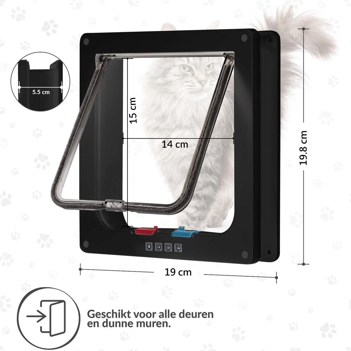 Lunspets – Kattenluik met Tunnel en Magnetische Sluiting – 19x20x5.5 cm - Waterdicht - Zwart thumbnail 3