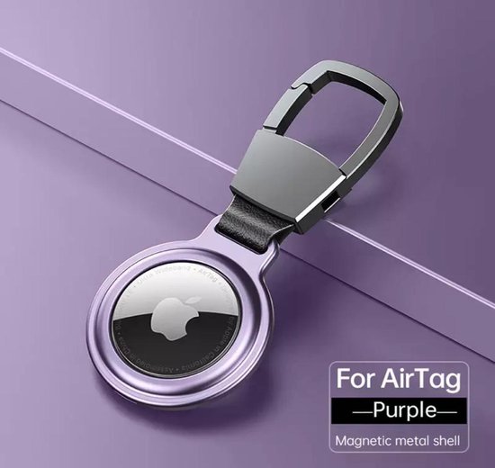 GoGoGadget - Apple AirTag-sleutelhanger met Musketonhaak  Paars- Air Tag Houder - Airtag Case Metaal