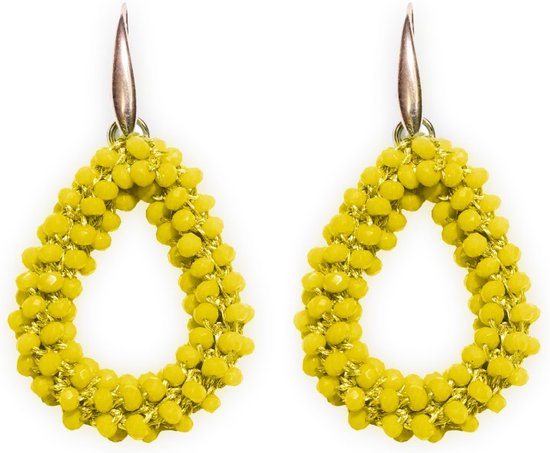 Kraagjeskopen.nl Boucles d'oreilles pendantes jaunes - Boucles d'oreilles pour femmes - Boucles d'oreilles d' Boucles d'oreilles pendantes avec perles de verre