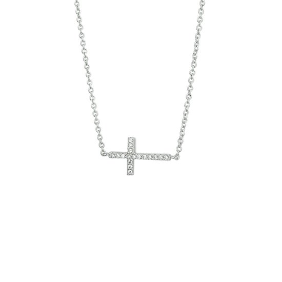 Zilveren collier kruis zirkonia 1,3 mm 41 + 4 cm