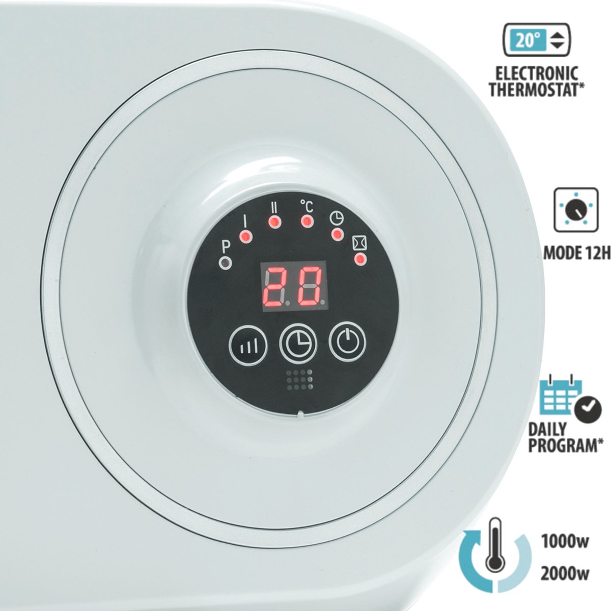 EWT Chauffage mural efficace pour salle de bain avec thermostat avec  minuterie de retour et fonction de démarrage adaptatif 2000 W Blanc