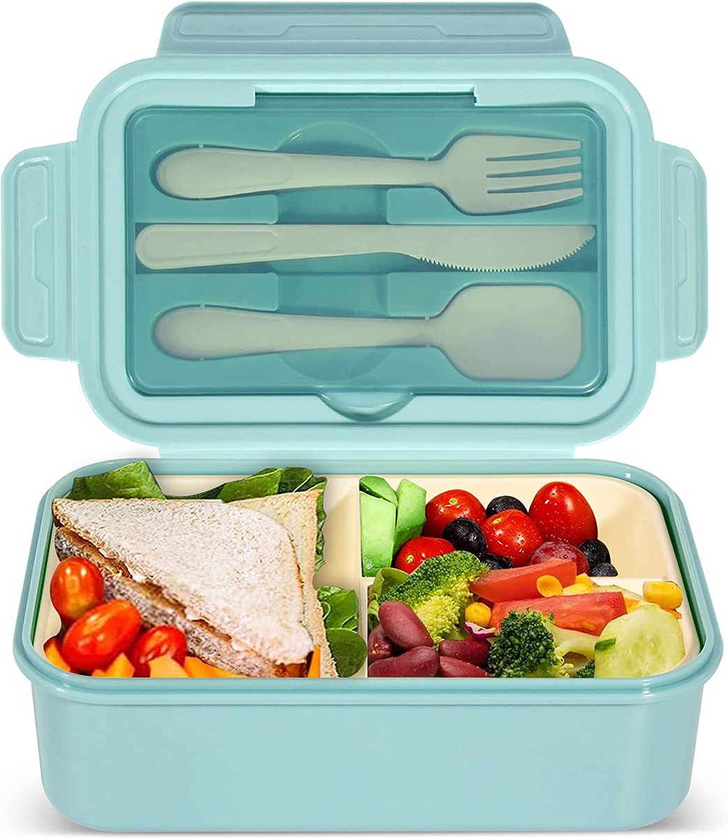 BERKATMARKT - IJIAMY Lunchbox voor volwassenen, 1400 ml, bento box met 3 vakken, broodtrommel voor kinderen, lunchbox, geschikt voor magnetron en vaatwasser, school, werk, picknick, reizen