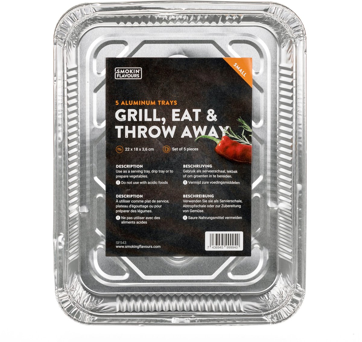 Aluminium Bakken Small | 5 Stuks | LBH 22 x 18 x 3,6 cm | Ideaal voor BBQ en Oven