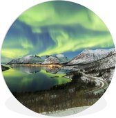 WallCircle - Wandcirkel ⌀ 120 - Noorderlicht - Fjord - Noorwegen - Ronde schilderijen woonkamer - Wandbord rond - Muurdecoratie cirkel - Kamer decoratie binnen - Wanddecoratie muurcirkel - Woonaccessoires XXL