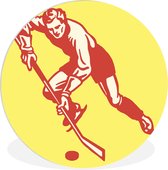 Une illustration musclée d'un joueur de hockey sur glace qui dribble Assiette en plastique cercle mural ⌀ 150 cm XXL / Groot format!