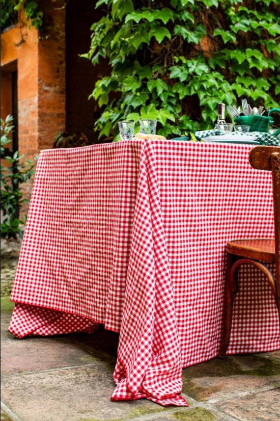 Geruit Tafelloper Kleine ruit rood 45 x 145 (Strijkvrij) - boerenbont - picknick - brabantsbont - traditioneel - vintage - Bamar
