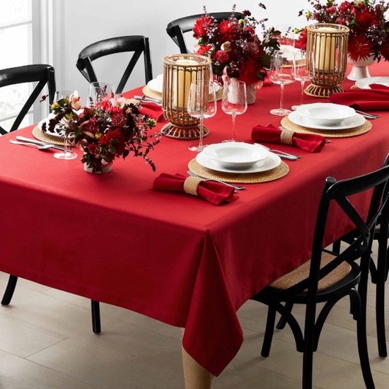 Rood damast tafelkleed 140 x 250 (Hotelkwaliteit: 250 gr/m2) kerst - valentijn | bol.com
