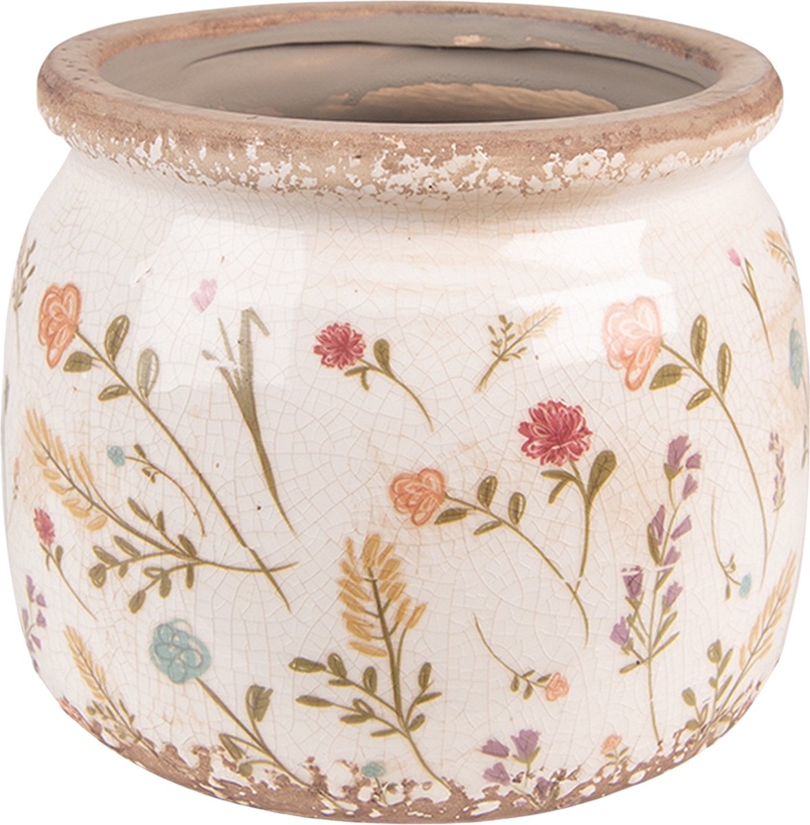 Clayre & Eef Bloempot Ø 20x15 cm Roze Beige Keramiek Bloemen