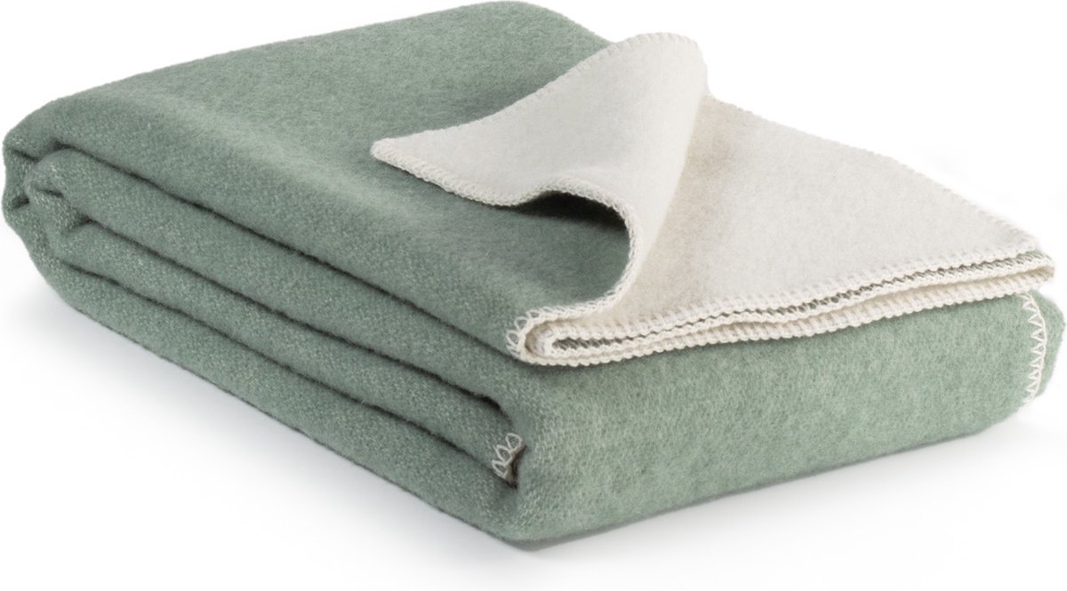 Most Cool Mint - 2-persoons omkeerbare bed deken - Nieuw-Zeelandse wol - 220 x 200 cm - mintgroen-wit mintgroen - wit
