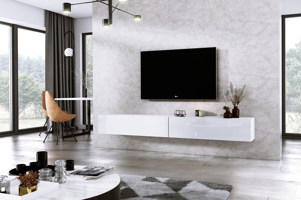 Meubel Square - TV meubel DIAMOND - Wit / Hoogglans Wit - 240cm (2x120cm) -  Hangend TV... | bol.com