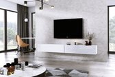Furniture Square - Meuble TV DIAMOND - Wit brillant - 240cm (2x120cm) - Meuble TV suspendu