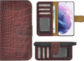 Samsung Galaxy S21 Plus hoesje - Bookcase - Samsung S21 Plus Hoesje Book Case Wallet Echt Leder Croco Bordeauxrood Cover