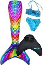 Zeemeerminstaart set Rainbow |maat 134/140 |Met bikiniset en zware kwaliteit neopreen monovin