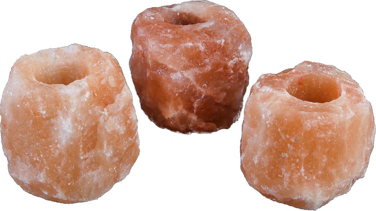 3x Waxinelichthouder / Theelichthouder - Himalaya Zoutsteen - Groot 1-1,5kg 10x8cm