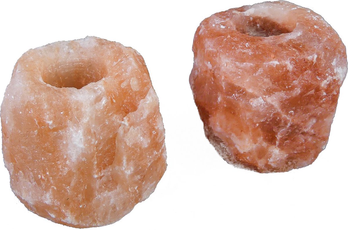 2x Waxinelichthouder / Theelichthouder Zoutsteen Himalaya - Groot 1-1,5kg 10x8cm