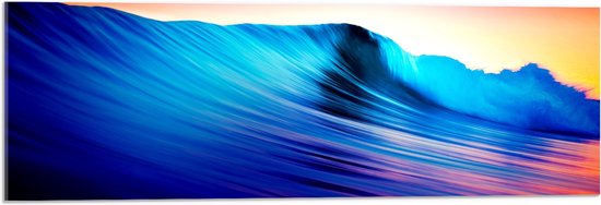 WallClassics - Acrylglas - Brekende Golf bij Zonsondergang - 90x30 cm Foto op Acrylglas (Wanddecoratie op Acrylaat)