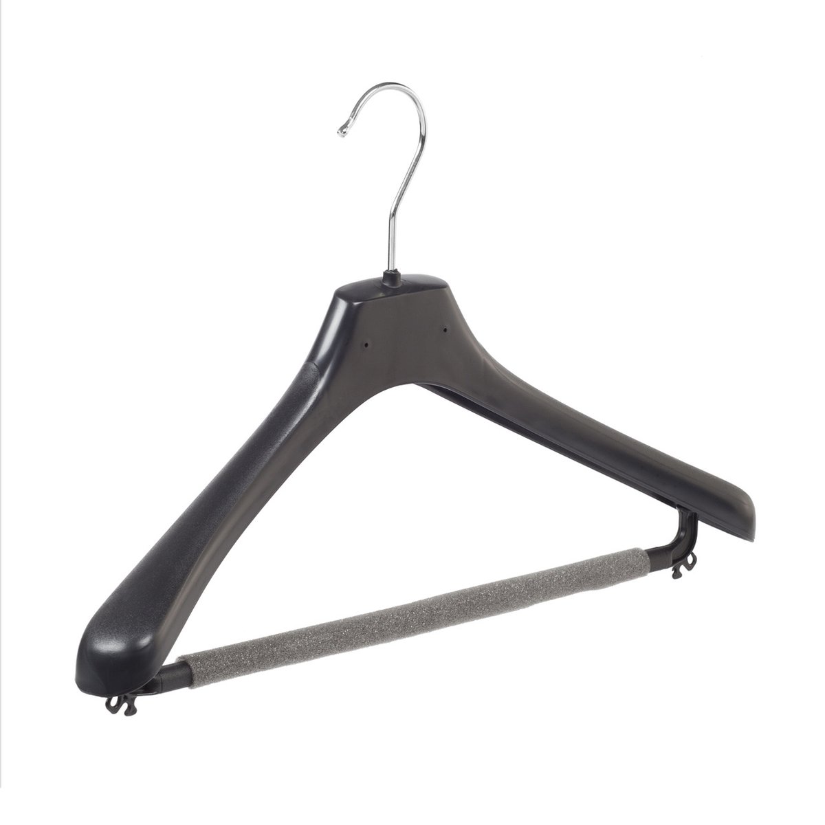 De Kledinghanger Gigant - 10 x Mantelhanger / kostuumhanger zwart met anti-slip broeklat (2 mm schuim), 42 cm
