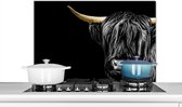 Spatscherm keuken 80x55 cm - Kookplaat achterwand Schotse hooglander - Goud - Vacht - Dieren - Koe - Muurbeschermer - Spatwand fornuis - Hoogwaardig aluminium