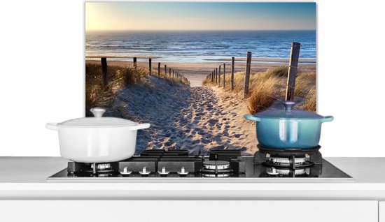 Spatscherm Keuken - Kookplaat Achterwand - Spatwand Fornuis - 70x50 cm - Strand - Zee - Nederland - Duinen - Zon - Aluminium - Wanddecoratie - Muurbeschermer - Hittebestendig