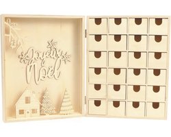 Graine Creative houten adventskalender kerst 24 lades 3D figuren.