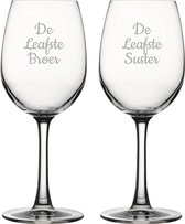 Gegraveerde witte wijnglas 36cl De Leukste Broer-De Leukste Suster