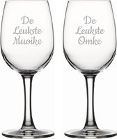 Gegraveerde witte wijnglas 26cl De Leukste Muoike-De Leukste Omke