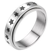 Anxiety Ring - (Sterretjes) - Stress Ring - Fidget Ring - Draaibare Ring - Spinning Ring - Spinner Ring - Zilverkleurig RVS - (19.00 mm / maat 60)