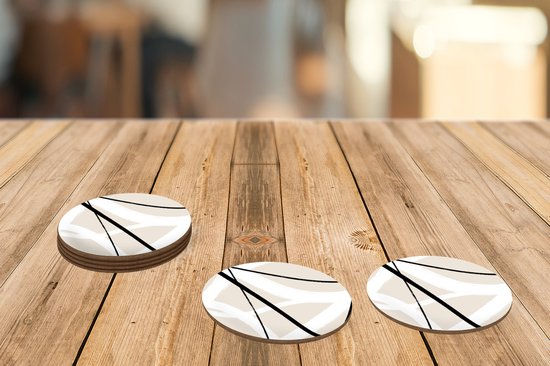 Sous-verres pour verres - Rond - Ligne - Abstrait - Minimalisme - Pastel - 10x10 cm - Sous-verres en verre - 6 pièces