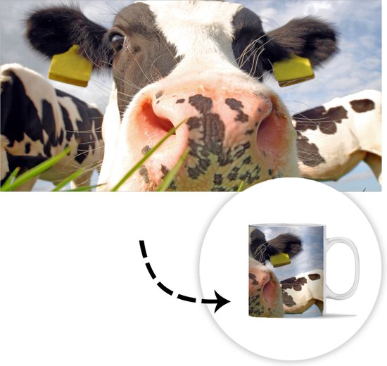 Lot De 2 Mugs Vache 350 Ml - Céramique Déco Campagne - Rouge, Blanc, Noir - Neuf