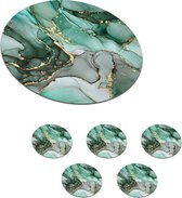 Onderzetters voor glazen - Marmer look - Goud print - Luxe onderzetters - 10x10 cm - 6 stuks - Rond