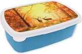 Broodtrommel Blauw - Lunchbox - Brooddoos - Natuur - Olieverf - Hert - Dieren - Herfst - Oranje - 18x12x6 cm - Kinderen - Jongen